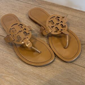 Tory Burch Tan Logo-Cut Thong Sandals